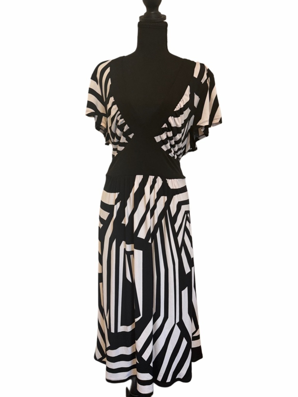 Bisou Bisou Black & White Geometric MIDI Dress